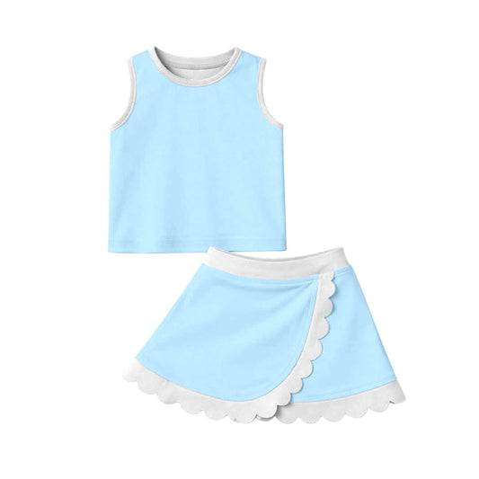preorder GSD4084 Yoga Cartoon Princess Blue Sleeveless Skorts Girls Set