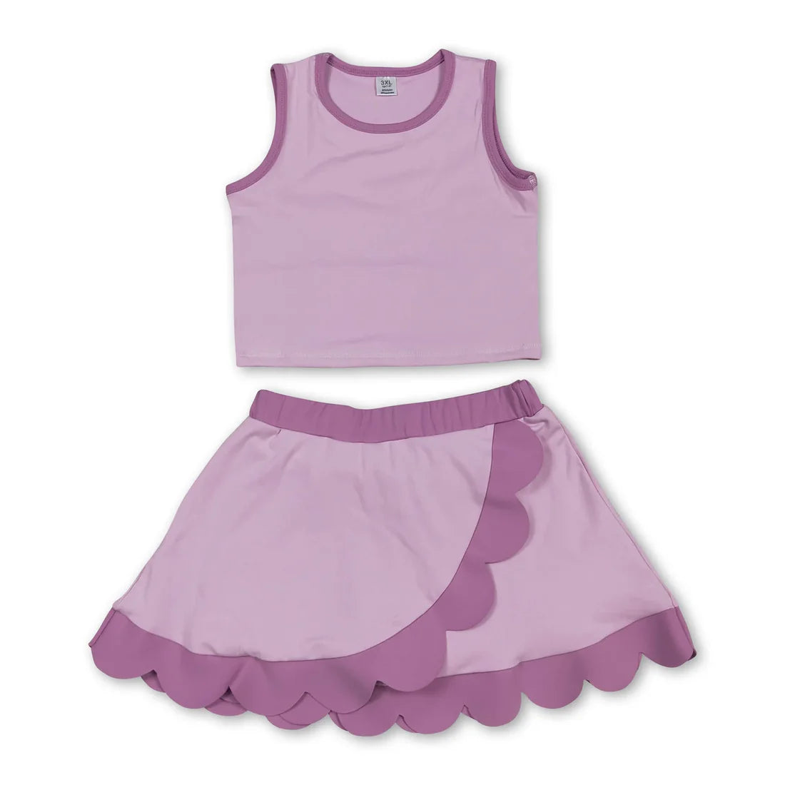 Solid Color Yoga Scallop Sleeveless Skorts Girls Set RTS Sibling Clothes