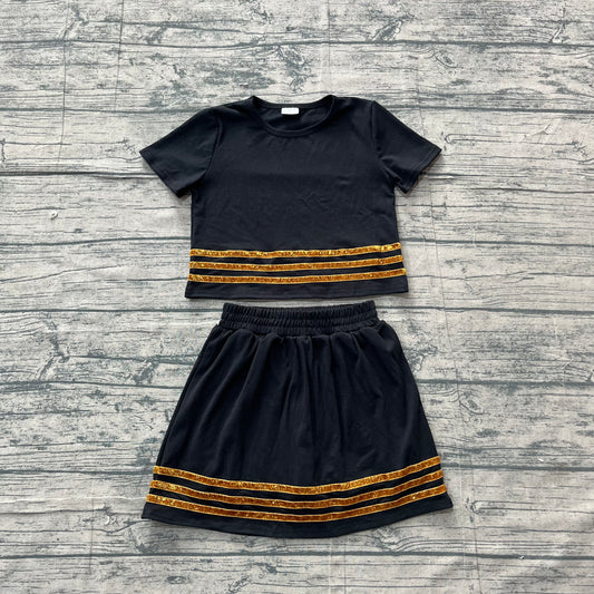 preorder Samples GSD4108 Solid Color Black Short Sleeve Skorts Girls Set