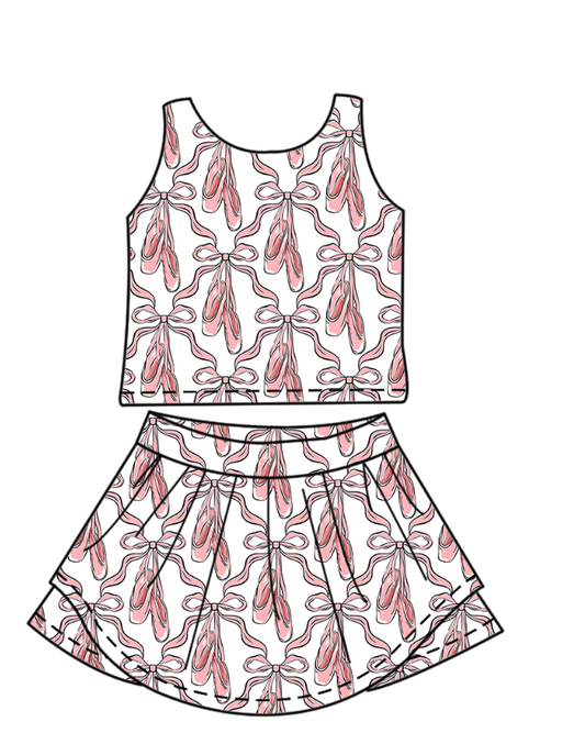 preorder GSD4112 Yoga Dance Shoe Pink Sleeveless Skort Girls Set