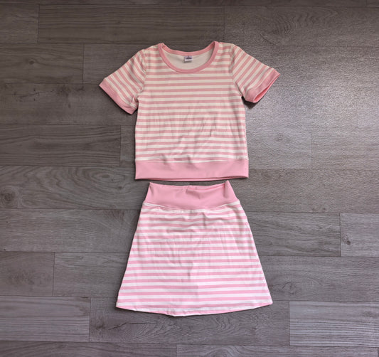 preorder Samples GSD4159 Yoga Pink Striped Short Sleeve Skorts Girls Set
