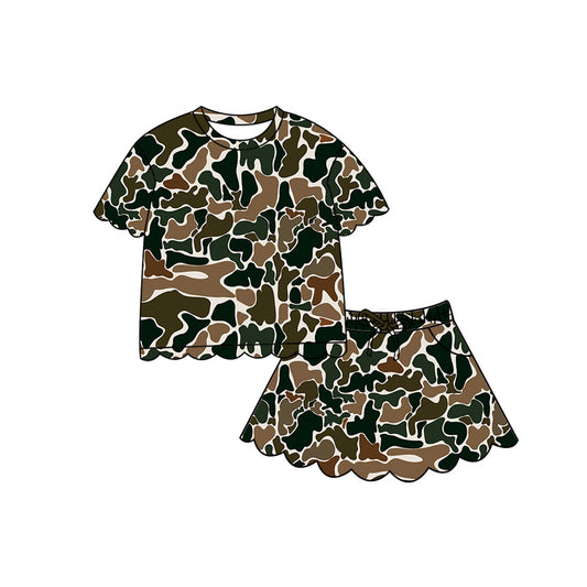 preorder GSD4168 Scallop Hunting Camo Short Sleeve Skorts Girls Set