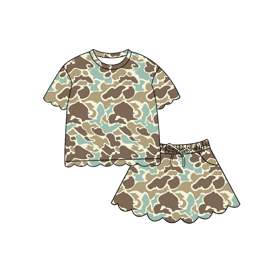 preorder GSD4169 Scallop Hunting Camo Short Sleeve Skorts Girls Set