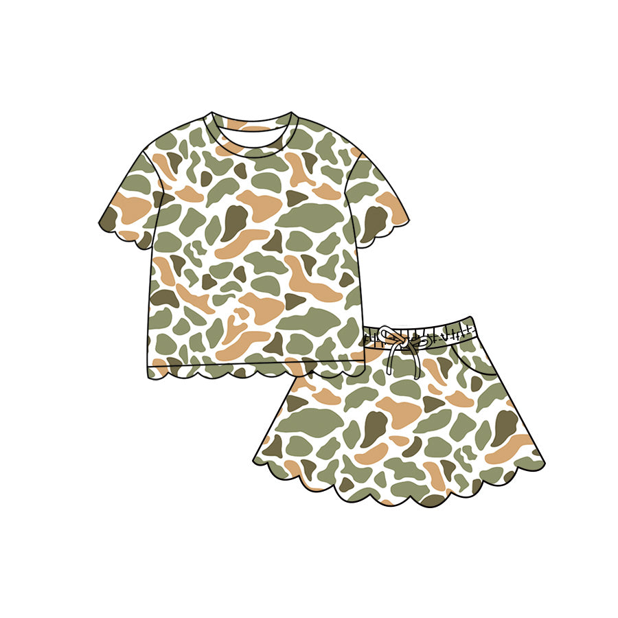 preorder GSD4170 Scallop Hunting Camo Short Sleeve Skorts Girls Set