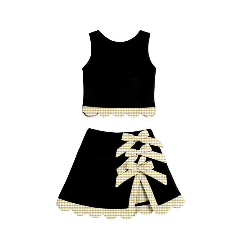 preorder GSD4175 Yoga Scallop Black Sleeveless Bows Skorts Girls Set