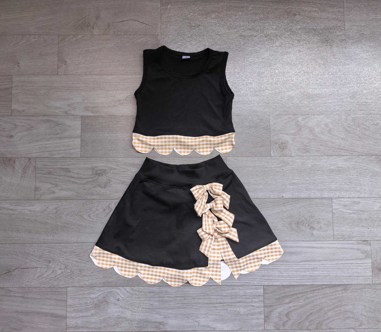 preorder Samples GSD4175 Yoga Scallop Black Sleeveless Bows Skorts Girls Set