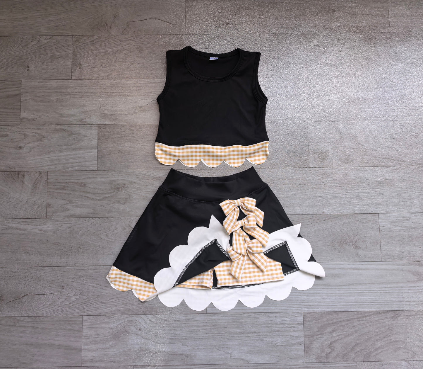 preorder Samples GSD4175 Yoga Scallop Black Sleeveless Bows Skorts Girls Set