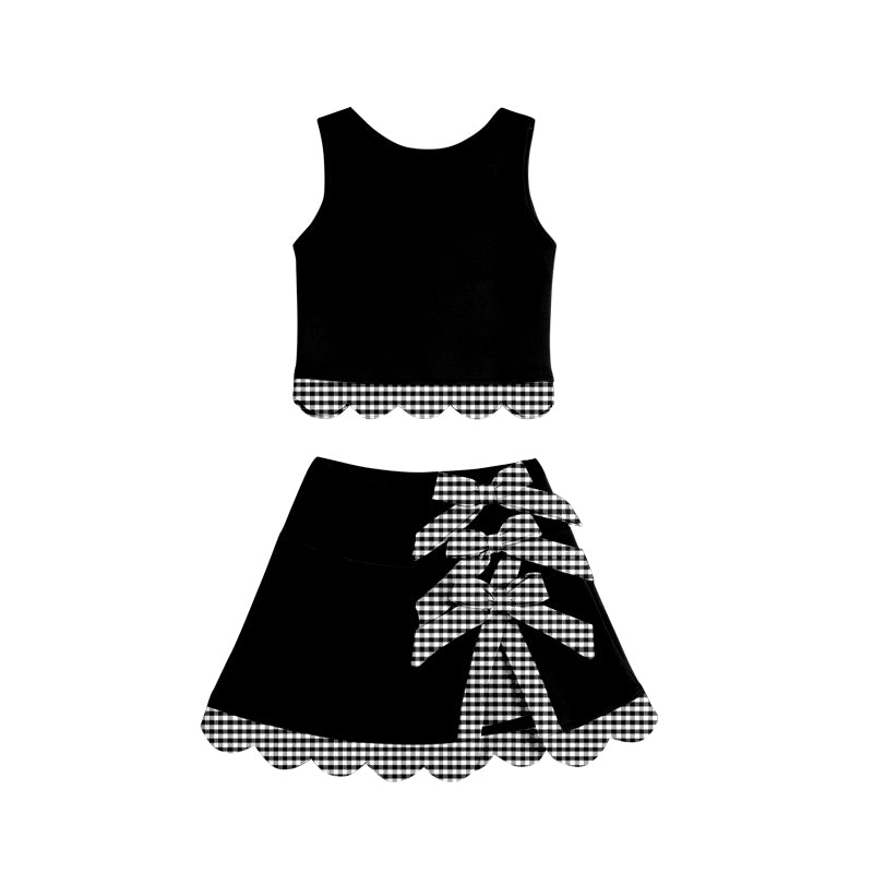 preorder GSD4176 Yoga Scallop Black Sleeveless Bows Skorts Girls Set