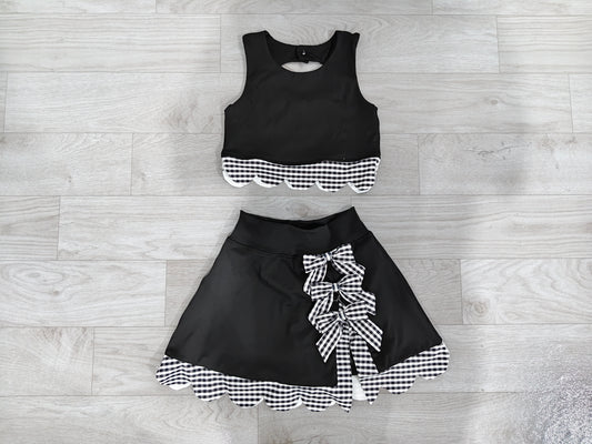 preorder Samples GSD4176 Yoga Scallop Black Sleeveless Bows Skorts Girls Set