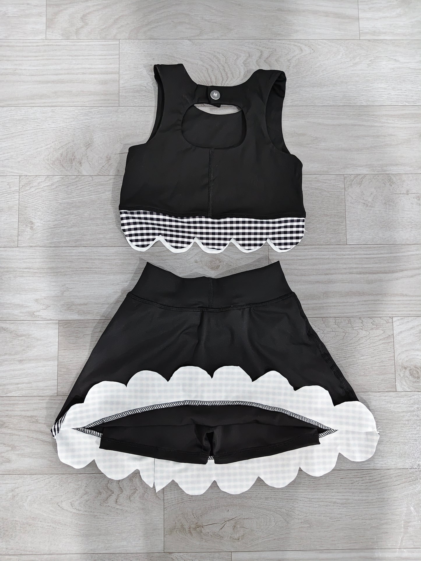 preorder Samples GSD4176 Yoga Scallop Black Sleeveless Bows Skorts Girls Set