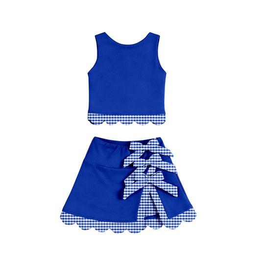 preorder GSD4177 Yoga Scallop Blue Sleeveless Bows Skorts Girls Set