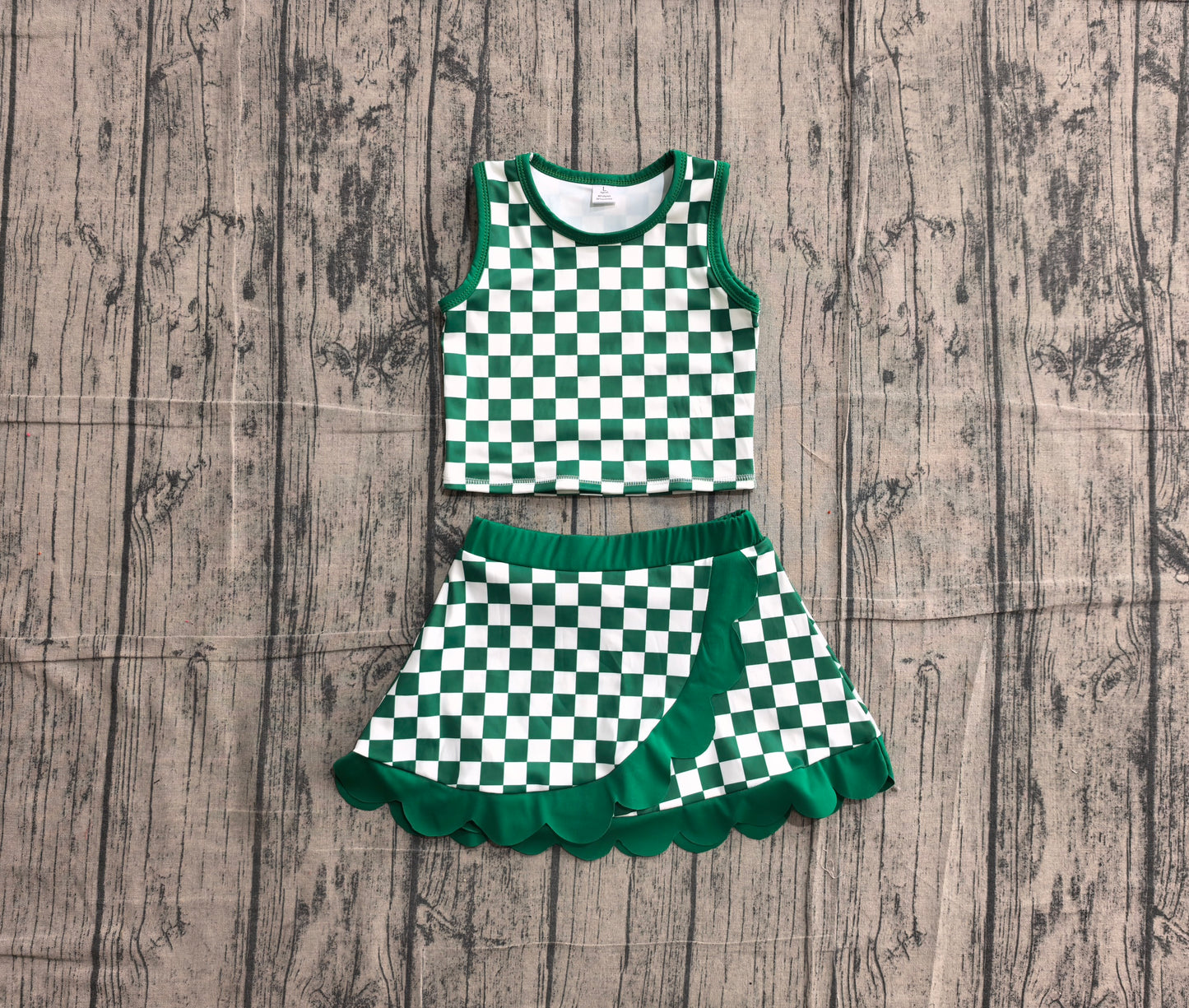 preorder Samples GSD4178 Yoga Green Checkered Sleeveless Skorts Girls Set