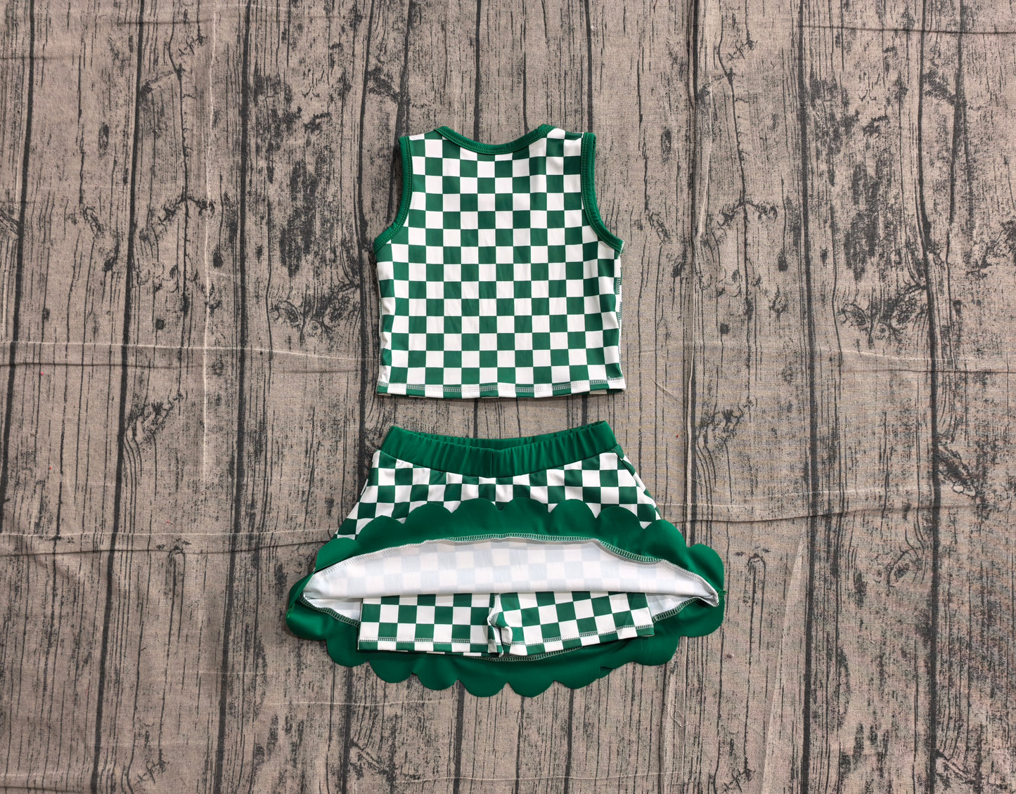 preorder Samples GSD4178 Yoga Green Checkered Sleeveless Skorts Girls Set