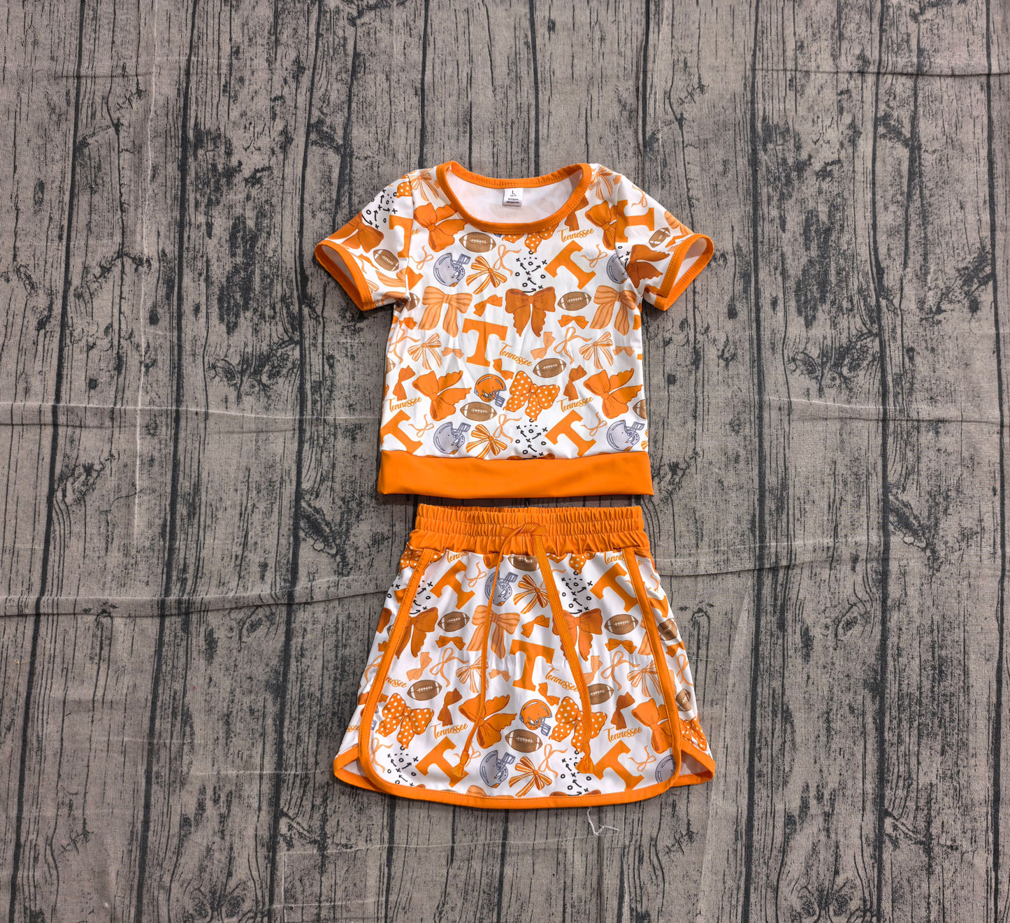 preorder Samples GSD4181 Yoga Team Orange Bows Short Sleeve Skorts Girls Set