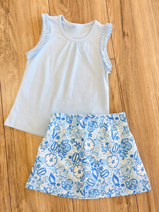 preorder GSD4215 Light Blue Sleeveless Starfish Skorts Girls Set