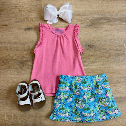 preorder GSD4216 Hot Pink Sleeveless Tree Skorts Girls Set