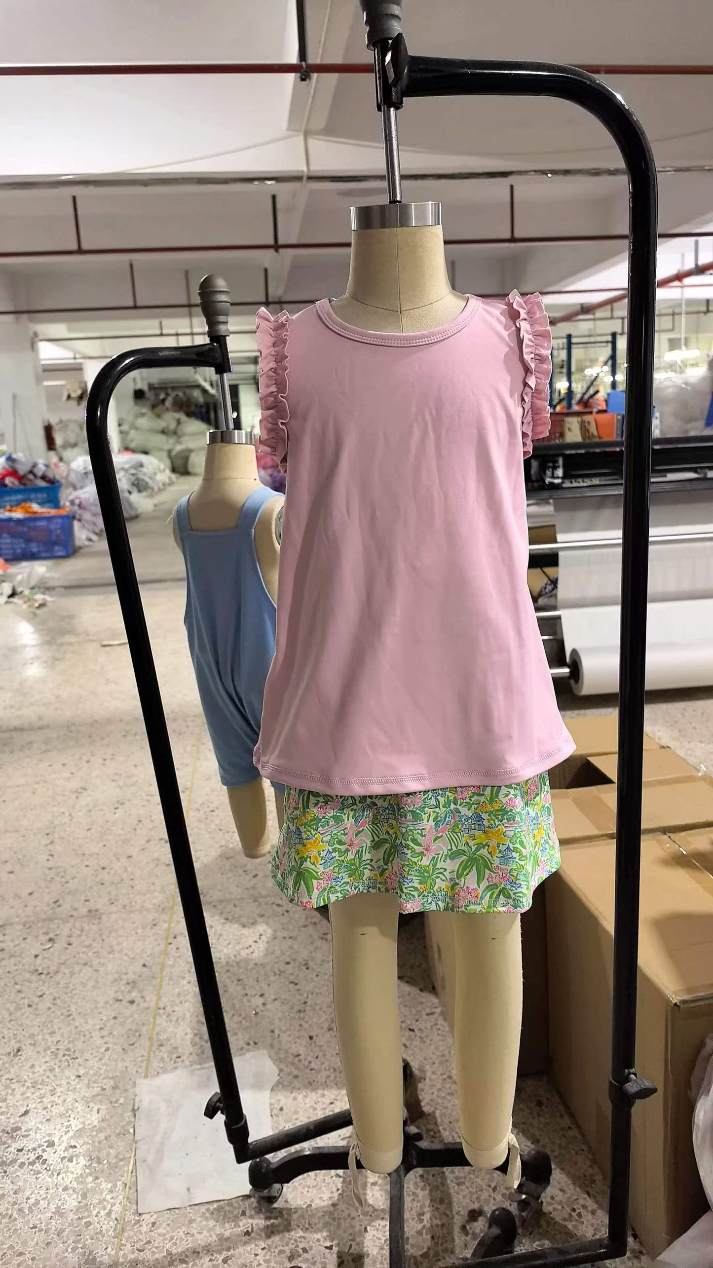preorder Samples GSD4217 Light Pink Sleeveless Tree Skorts Girls Set