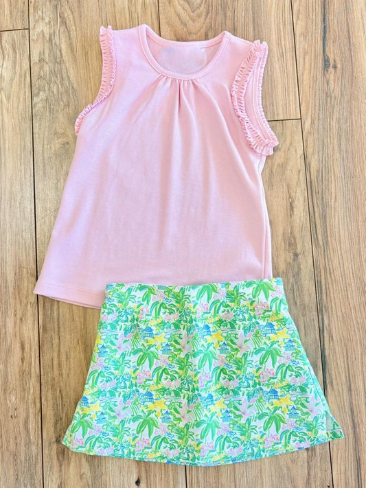preorder GSD4217 Light Pink Sleeveless Tree Skorts Girls Set