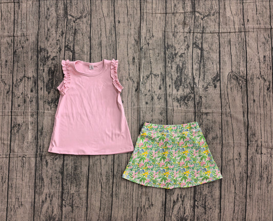 preorder Samples GSD4217 Light Pink Sleeveless Tree Skorts Girls Set