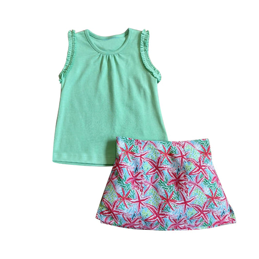 preorder GSD4218 Green Sleeveless Starfish Skorts Girls Set