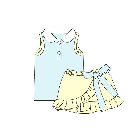 preorder GSD4220 Mint Green Sleeveless Light Yellow Bow Skorts Girls Set