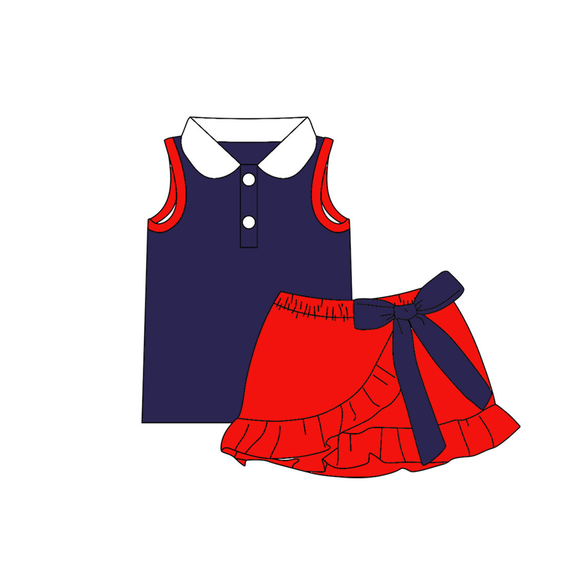 preorder GSD4223 Navy Blue Sleeveless Red Bow Skorts Girls Set