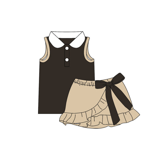 preorder GSD4224 Dark Grey Sleeveless Khaki Bow Skorts Girls Set