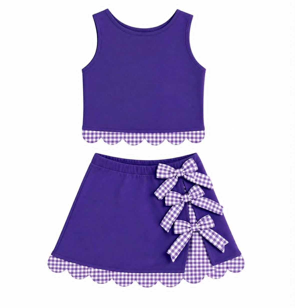 preorder GSD4225 Yoga Purple Sleeveless Bows Skorts Girls Set