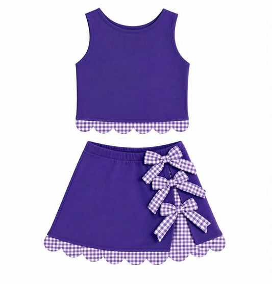 preorder GSD4225 Yoga Purple Sleeveless Bows Skorts Girls Set