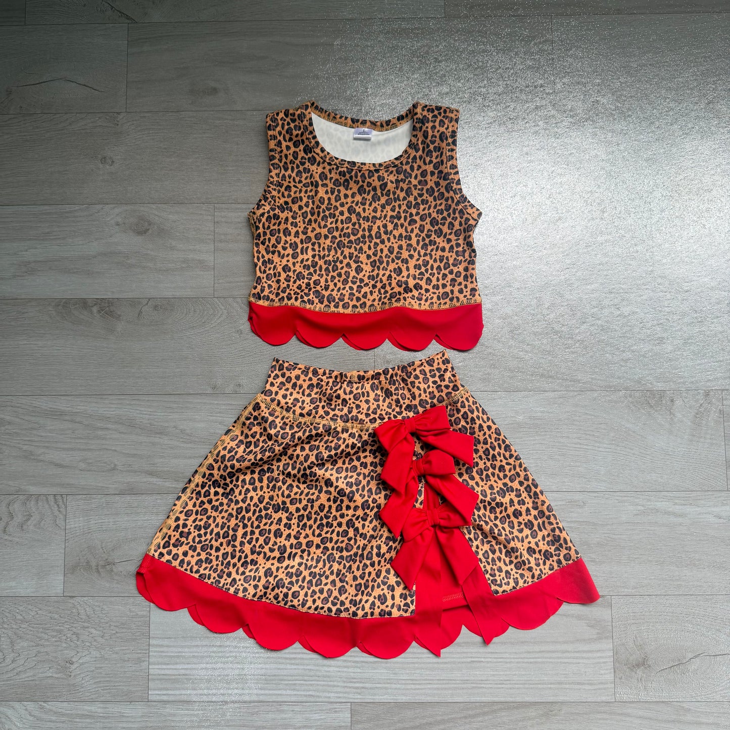 preorder Samples GSD4234 Yoga Leopard Sleeveless Bows Skorts Girls Set