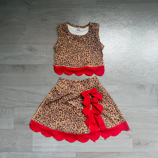 preorder Samples GSD4234 Yoga Leopard Sleeveless Bows Skorts Girls Set