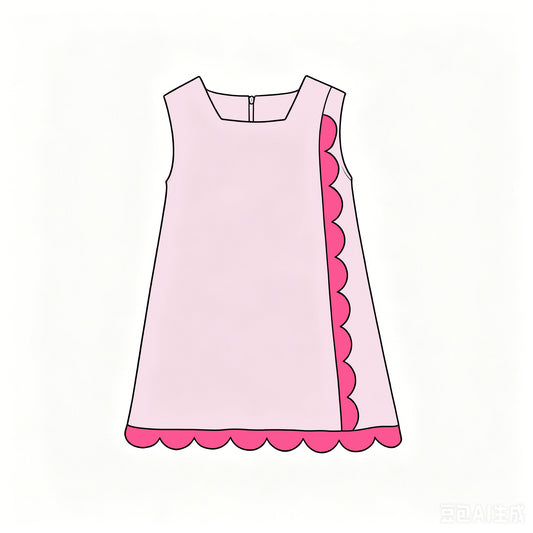 preorder GSD4240 Yoga Pink Scallop Sleeveless Girls Dress