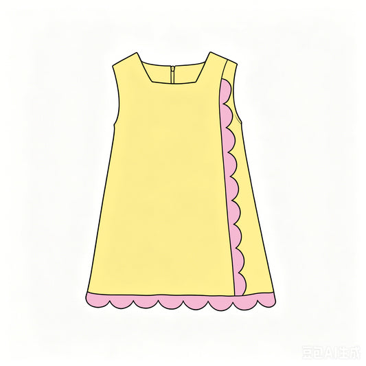 preorder GSD4241 Yoga Yellow Scallop Sleeveless Girls Dress