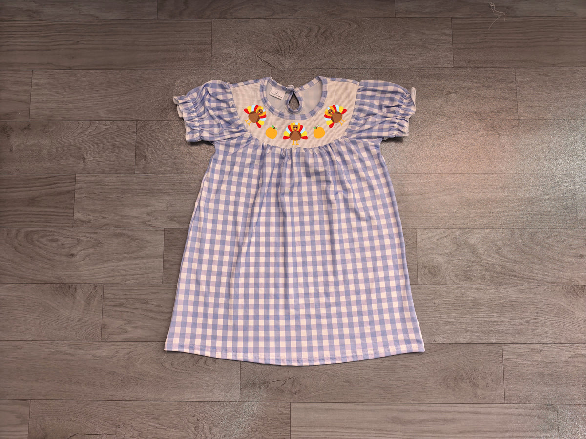 preorder Samples GSD4250 Thanksgiving Turkey Pumpkin Checkered Short Sleeve Girls Dress