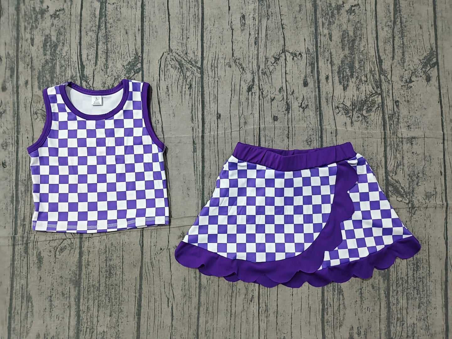 preorder Samples GSD4251 Yoga Purple Checkered Sleeveless Skorts Girls Set