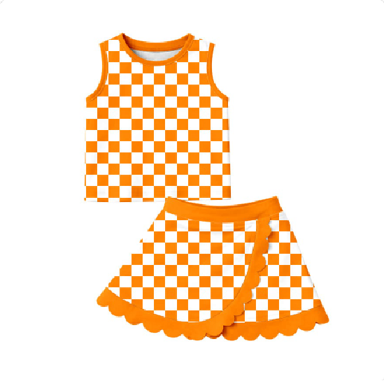 preorder GSD4252 Yoga Orange Checkered Sleeveless Skorts Girls Set