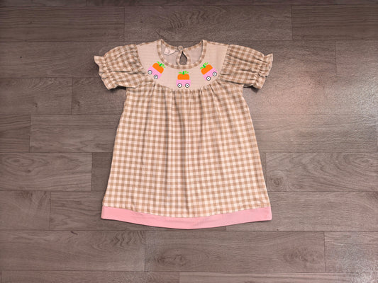 preorder Samples GSD4258 Pumpkin Checkered Short Sleeve Girls Dress
