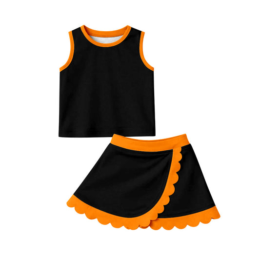 preorder GSD4259 Scallop Yoga Black Orange Long Sleeve Shorts Girls Set