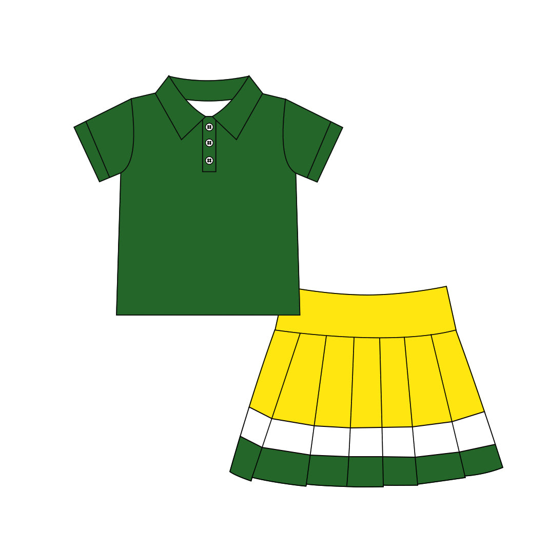 preorder GSD4261 Yoga Green Short Sleeve Yellow Skirt Girls Set