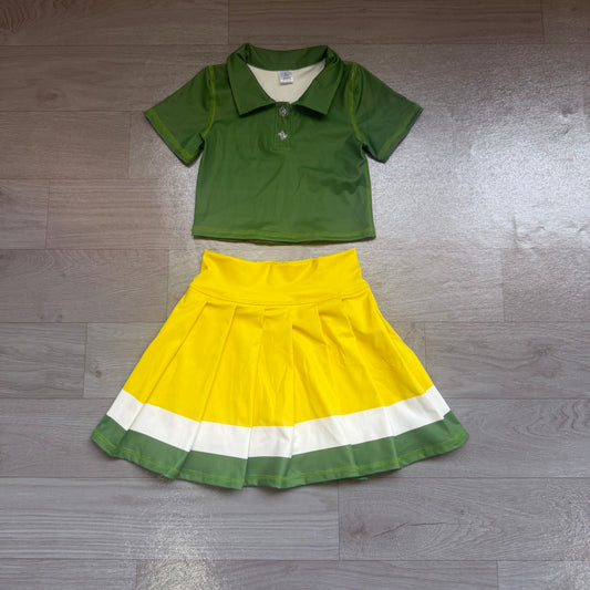 preorder Samples GSD4261 Yoga Green Short Sleeve Yellow Skirt Girls Set