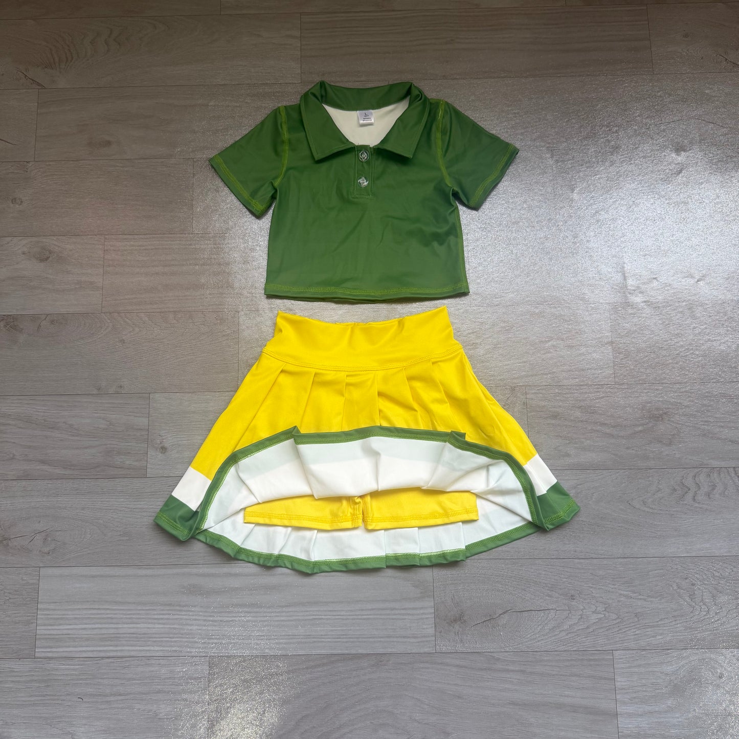preorder Samples GSD4261 Yoga Green Short Sleeve Yellow Skirt Girls Set