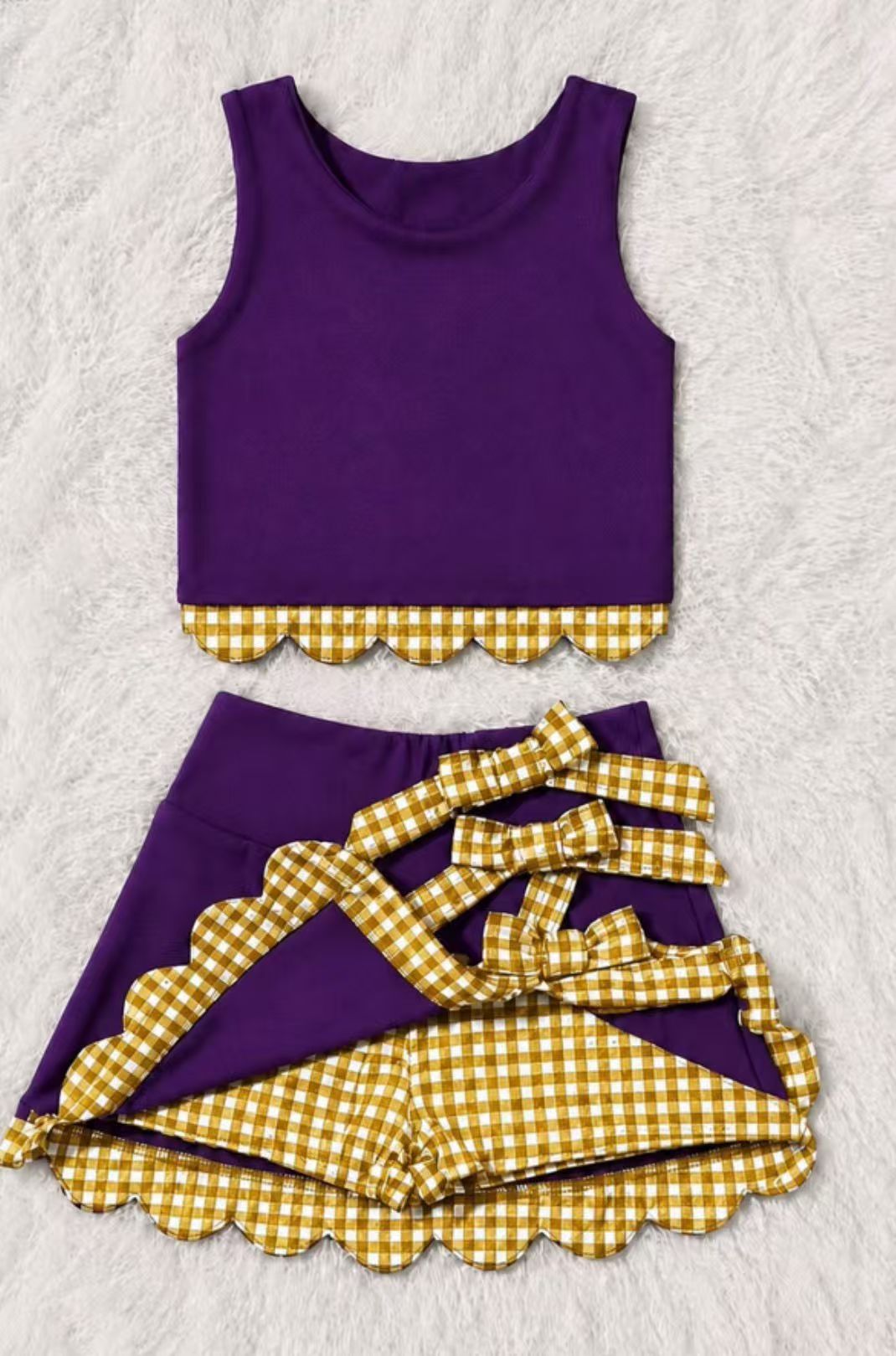 preorder GSD4267 Yoga Scallop Purple Sleeveless Bows Skorts Girls Set