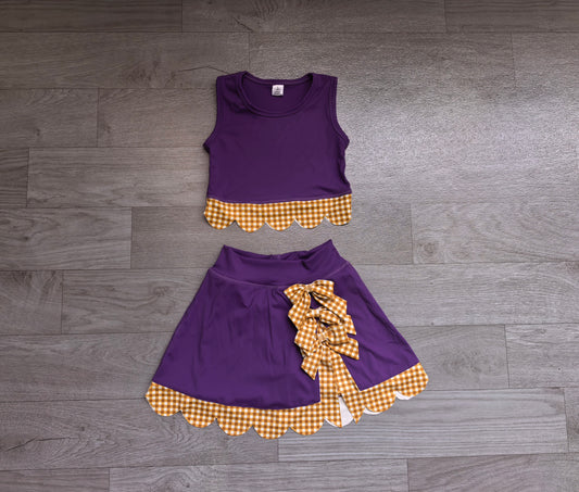 preorder GSD4267 Yoga Scallop Purple Sleeveless Bows Skorts Girls Set