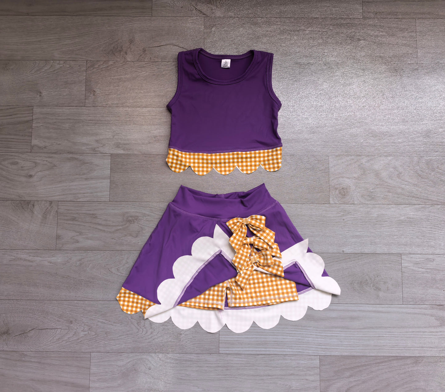 preorder GSD4267 Yoga Scallop Purple Sleeveless Bows Skorts Girls Set