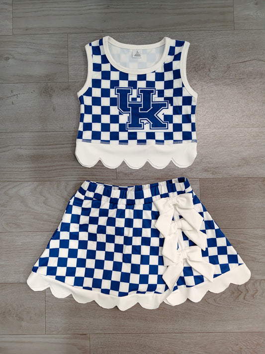 preorder Samples GSD4283 Yoga Team Blue Checkered Sleeveless Bows Skorts Girls Set