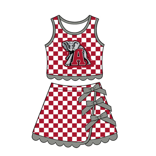 preorder GSD4284 Yoga Team Red Checkered Sleeveless Bows Skorts Girls Set