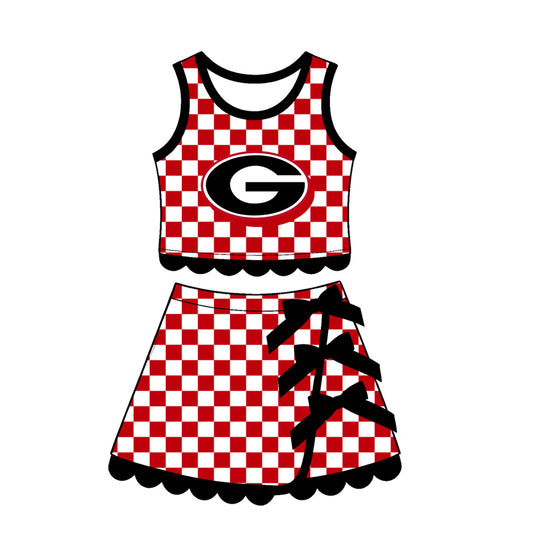 preorder GSD4287 Yoga Team Red Checkered Sleeveless Bows Skorts Girls Set