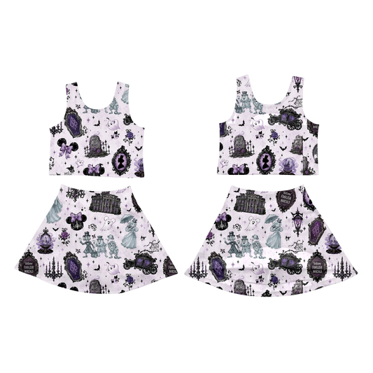 preorder GSD4289 Halloween Purple Sleeveless Skorts Girls Set