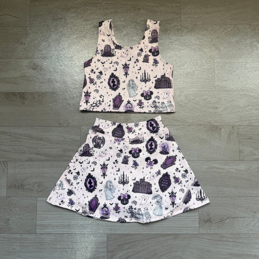 preorder Samples GSD4289 Halloween Purple Sleeveless Skorts Girls Set