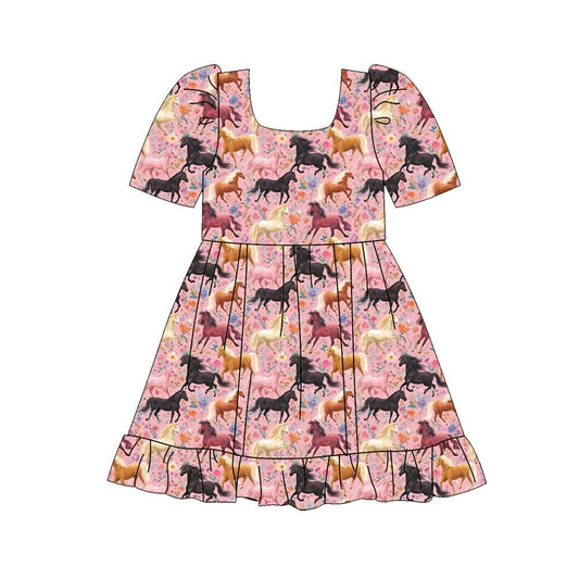 preorder GSD4294 Western Horse Flowers Short Sleeve Girls Dress